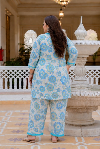 Bahara Blue Pushp Plus Size Co-ord Set