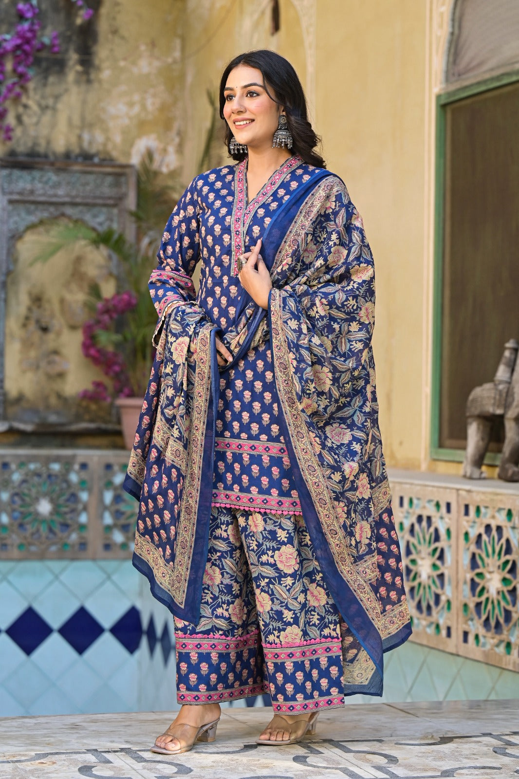 Bahara Lotus Block Print Blue Garara Set