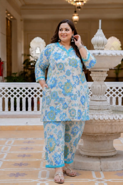 Bahara Blue Pushp Plus Size Co-ord Set