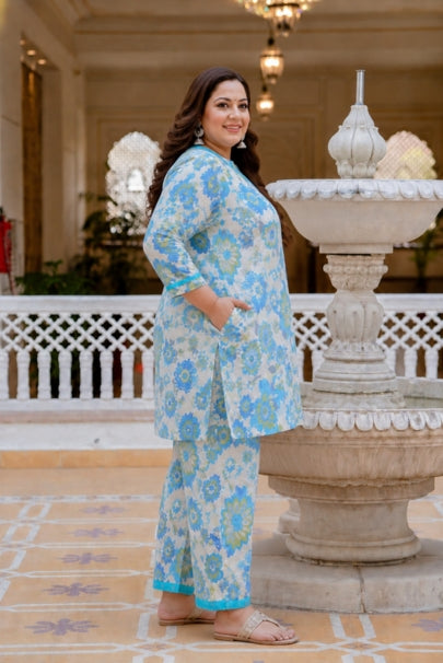Bahara Blue Pushp Plus Size Co-ord Set