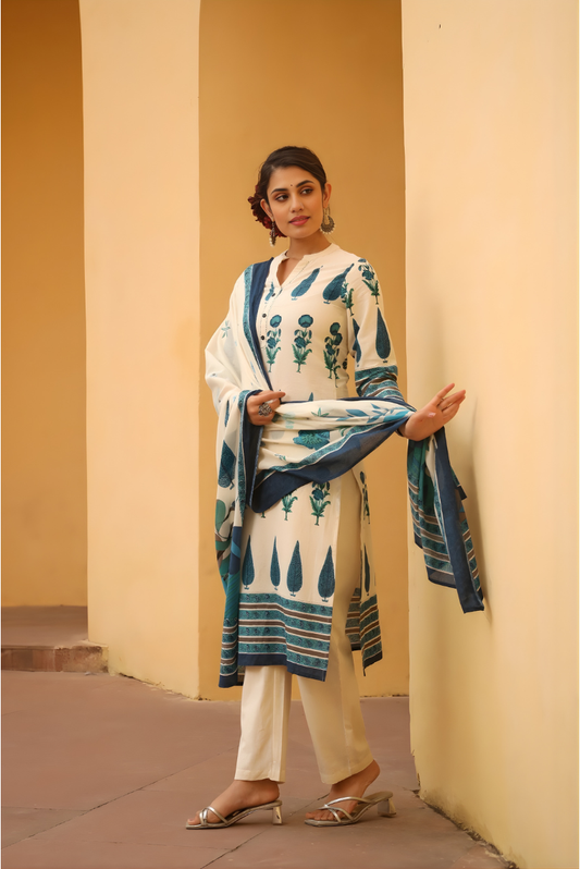 Gul Handblock Print Suit Set