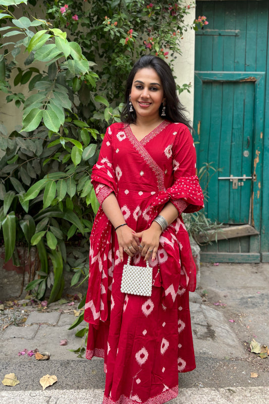 Shringar Red Aangrakh Anarkali Suit Set