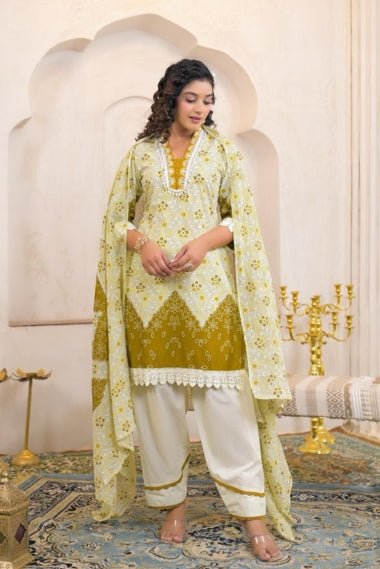 Bahara Sunehri Phool Block Print Cotton Suit Set