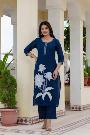 Neel Pushp Embroidered Plus Size Cotton Kurta Set