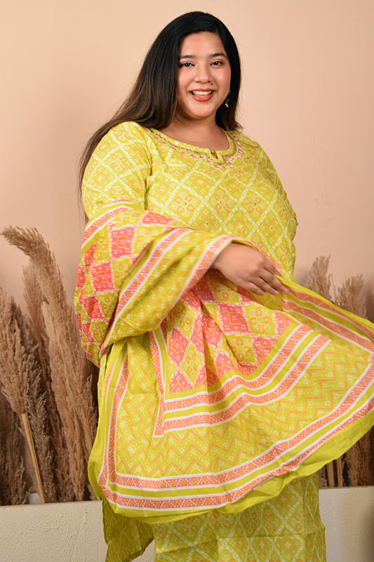 Gul Round Neck Yellow Floral Suit