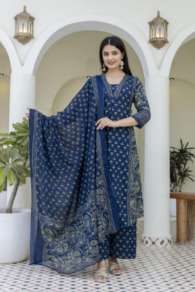 Shringar Neel Kamal Block Print Cotton Suit Set