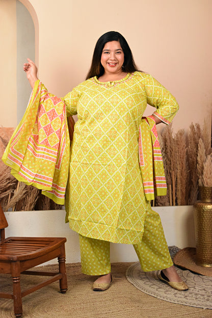 Gul Round Neck Yellow Floral Suit