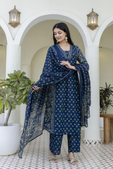 Shringar Neel Kamal Block Print Cotton Suit Set
