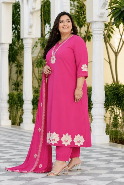 Gul Pink Floral Embroidered Plus Size Suit Set