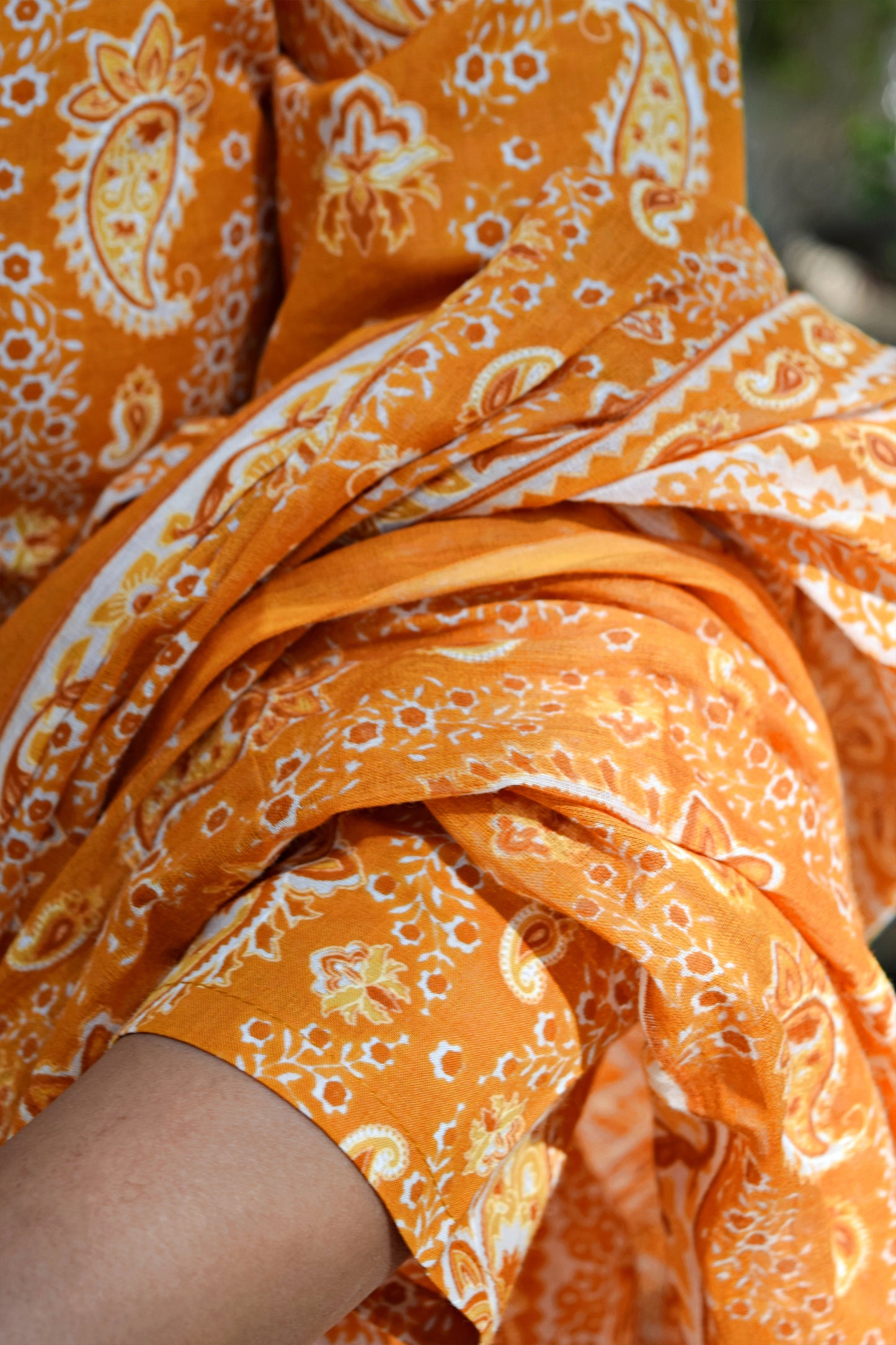 Gul Orange Dori Block Print Suit