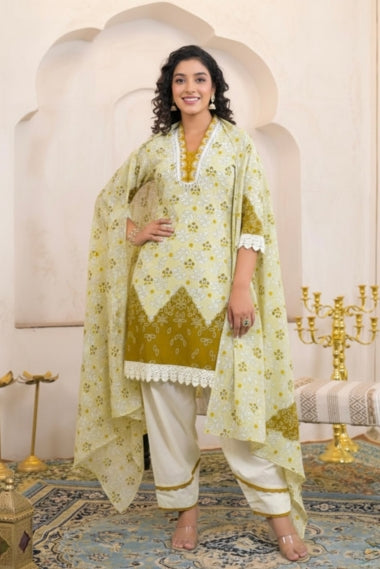 Bahara Sunehri Phool Block Print Cotton Suit Set