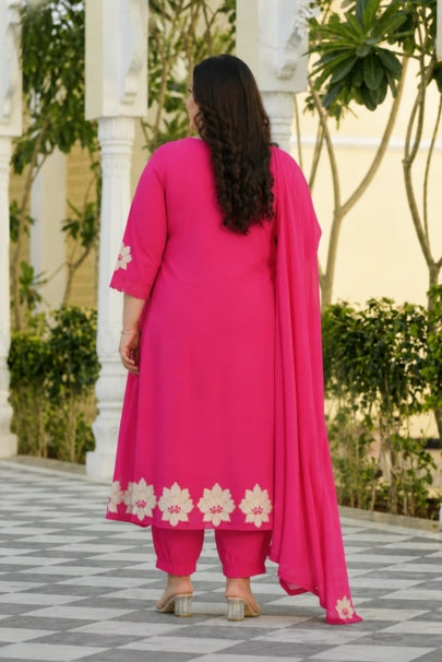 Gul Pink Floral Embroidered Plus Size Suit Set