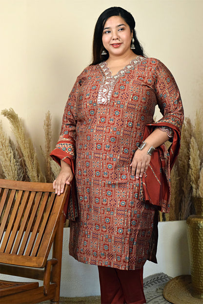 Shringar Red Bandhani Hanwork Suit Set