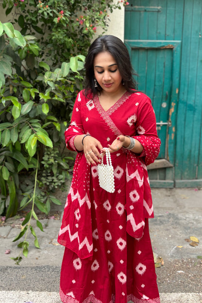 Shringar Red Aangrakh Anarkali Suit Set