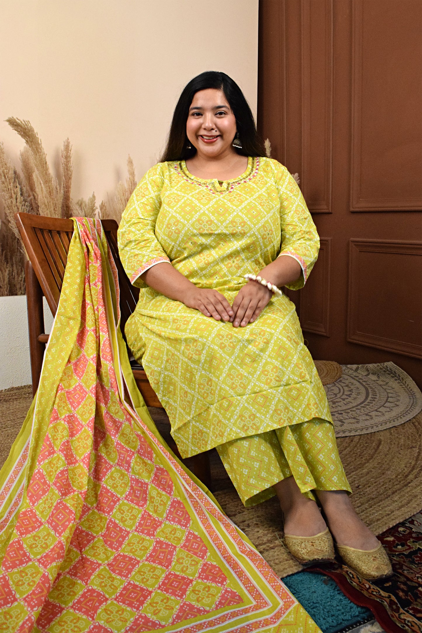 Gul Round Neck Yellow Floral Suit