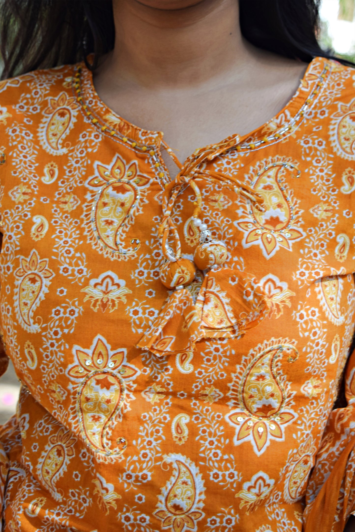 Gul Orange Dori Block Print Suit