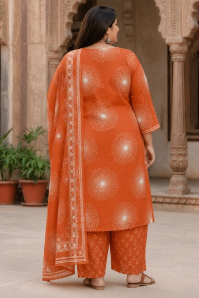 Gul Orange Block Print Plus Size Suit Set