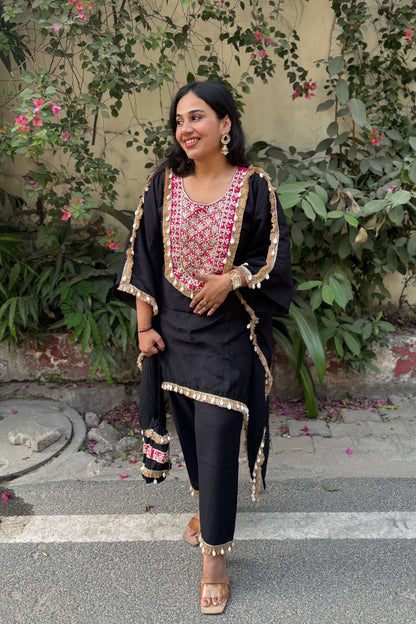 TARA Black Kaftan Hand Work Suit Set