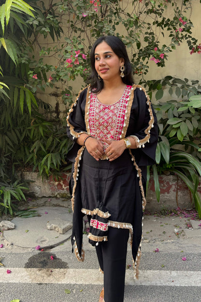TARA Black Kaftan Hand Work Suit Set