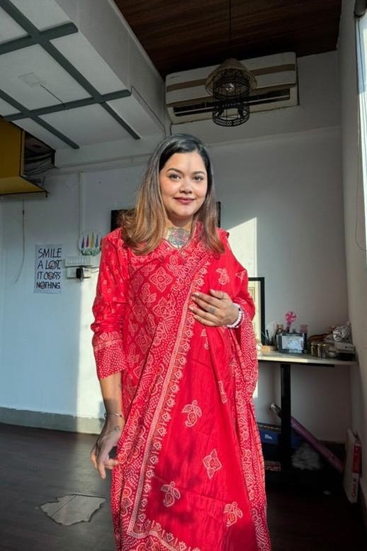 Shringar Red Bandhani A-line Suit Set