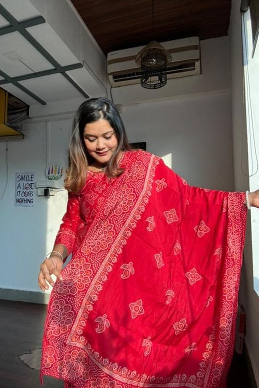 Shringar Red Bandhani A-line Suit Set