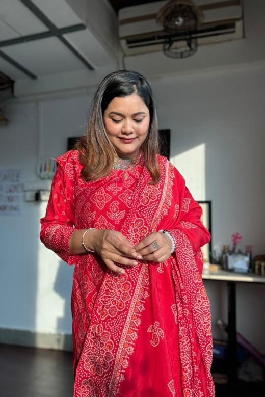 Shringar Red Bandhani A-line Suit Set