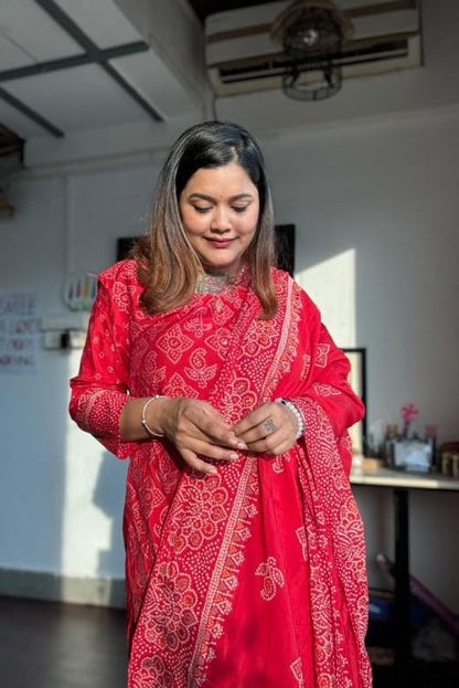Shringar Red Bandhani A-line Suit Set