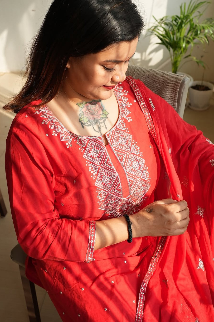 Shringar Red Handwork A-line Suit Set