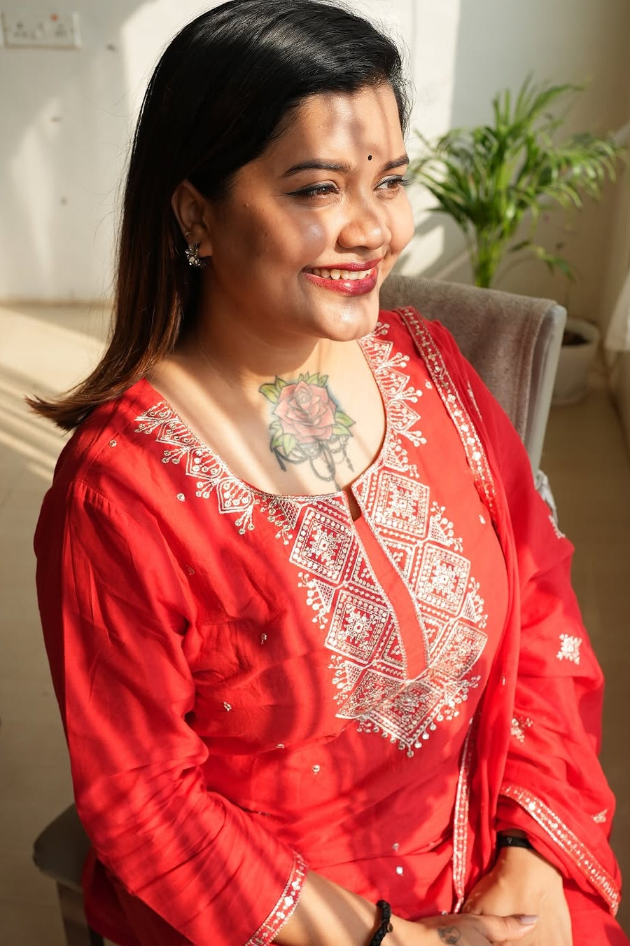 Shringar Red Handwork A-line Suit Set