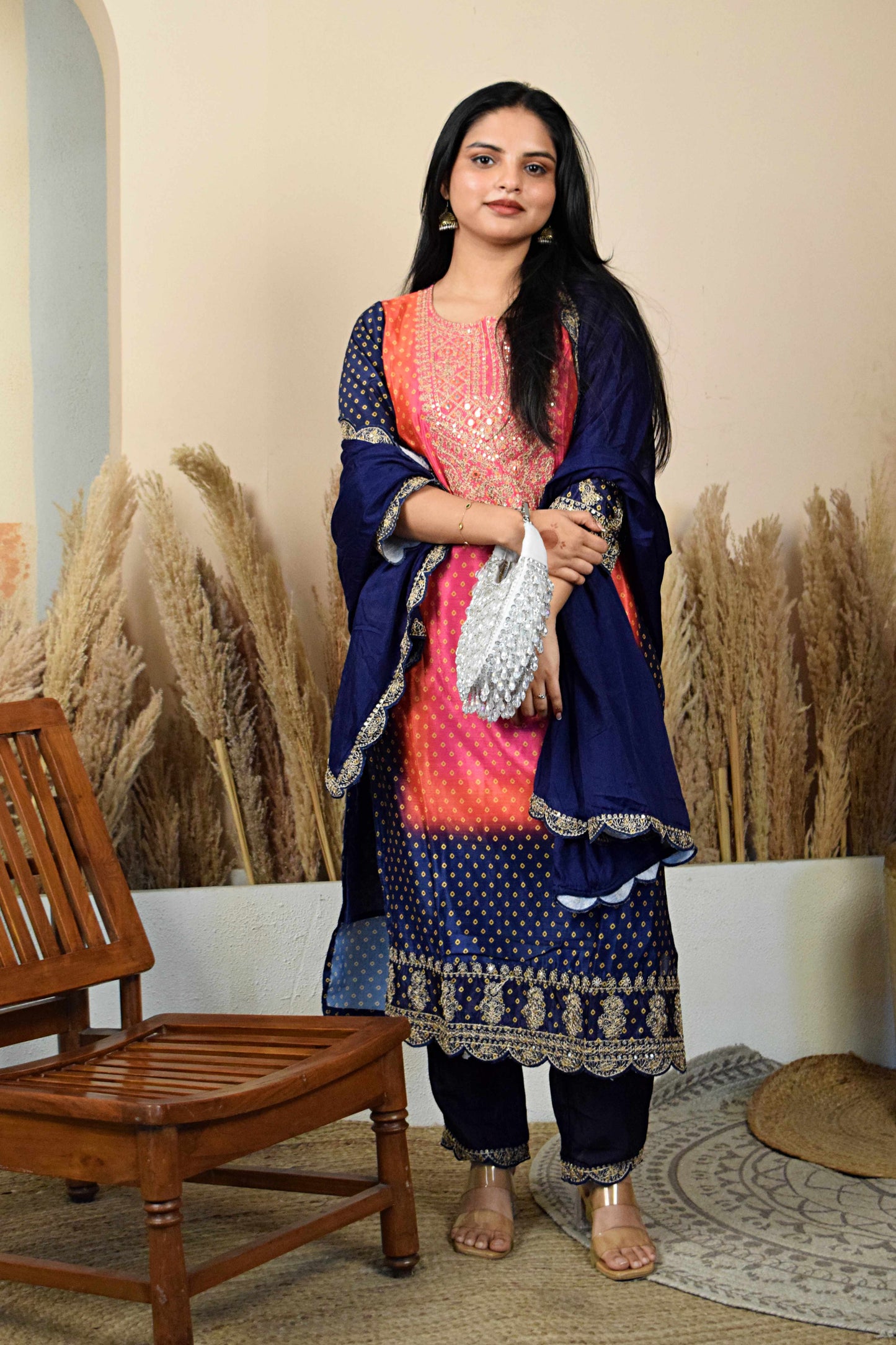 Shrinagar Blue Bandhani Hanwork Suit Set