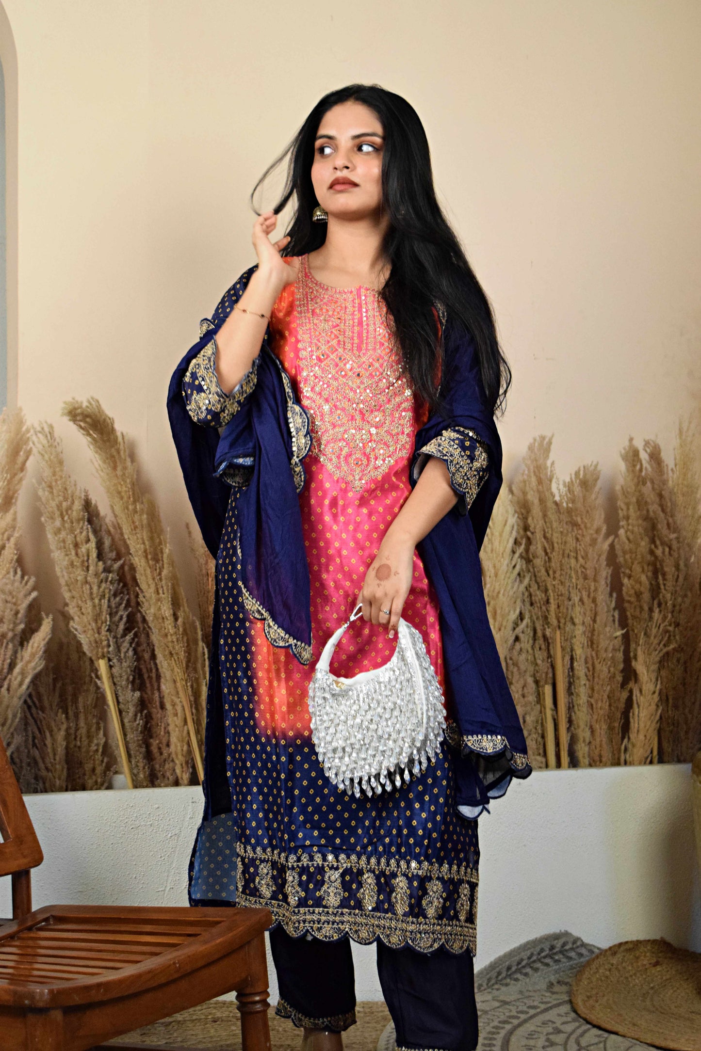 Shrinagar Blue Bandhani Hanwork Suit Set