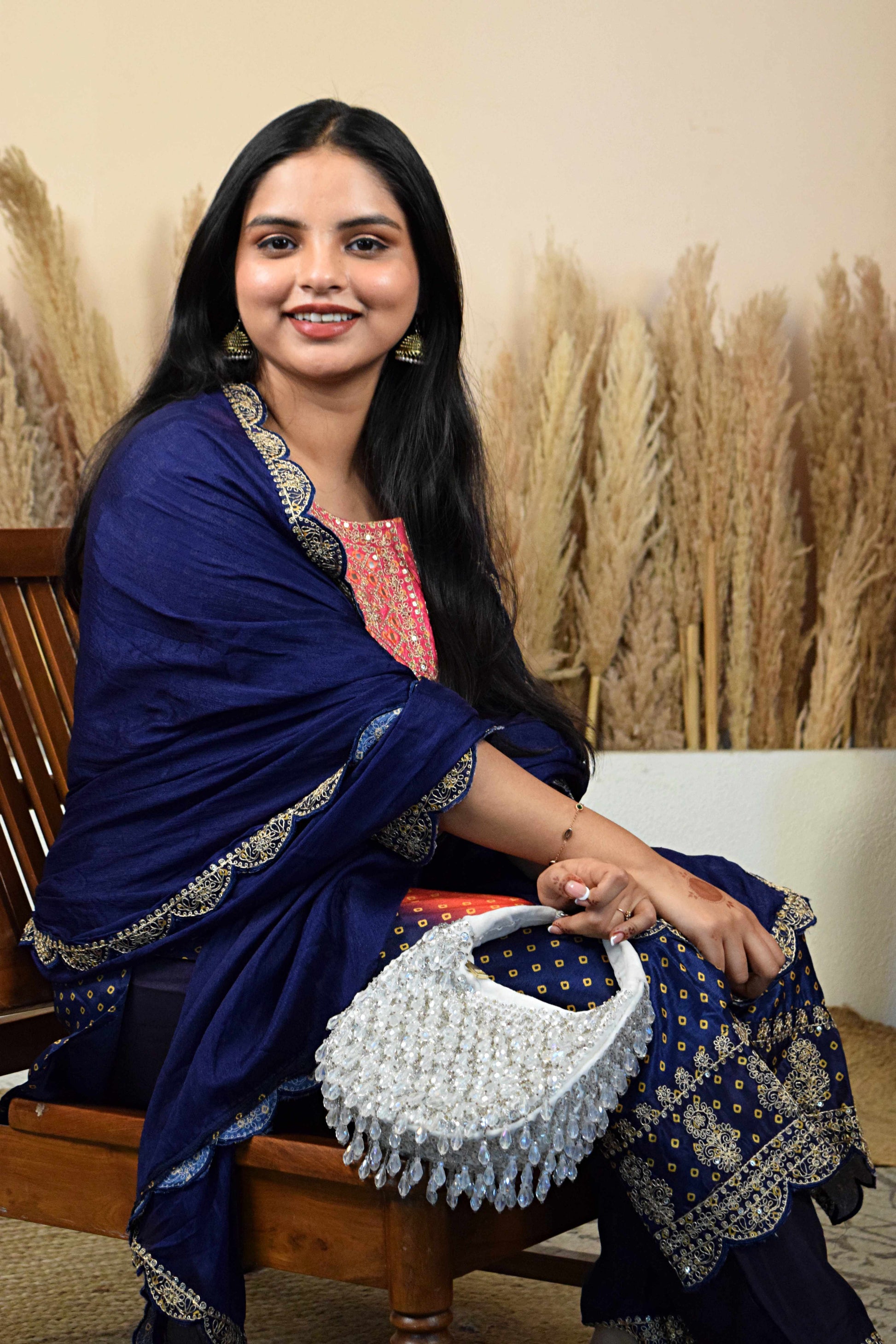 Shrinagar Blue Bandhani Hanwork Suit Set