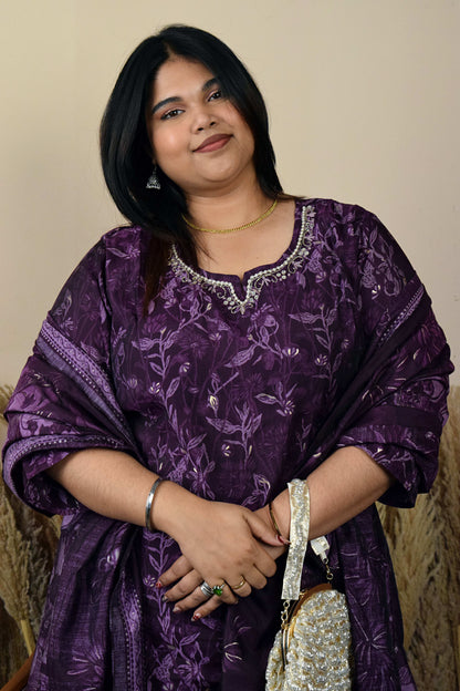 Inayat Purple Round Neck Suit Set