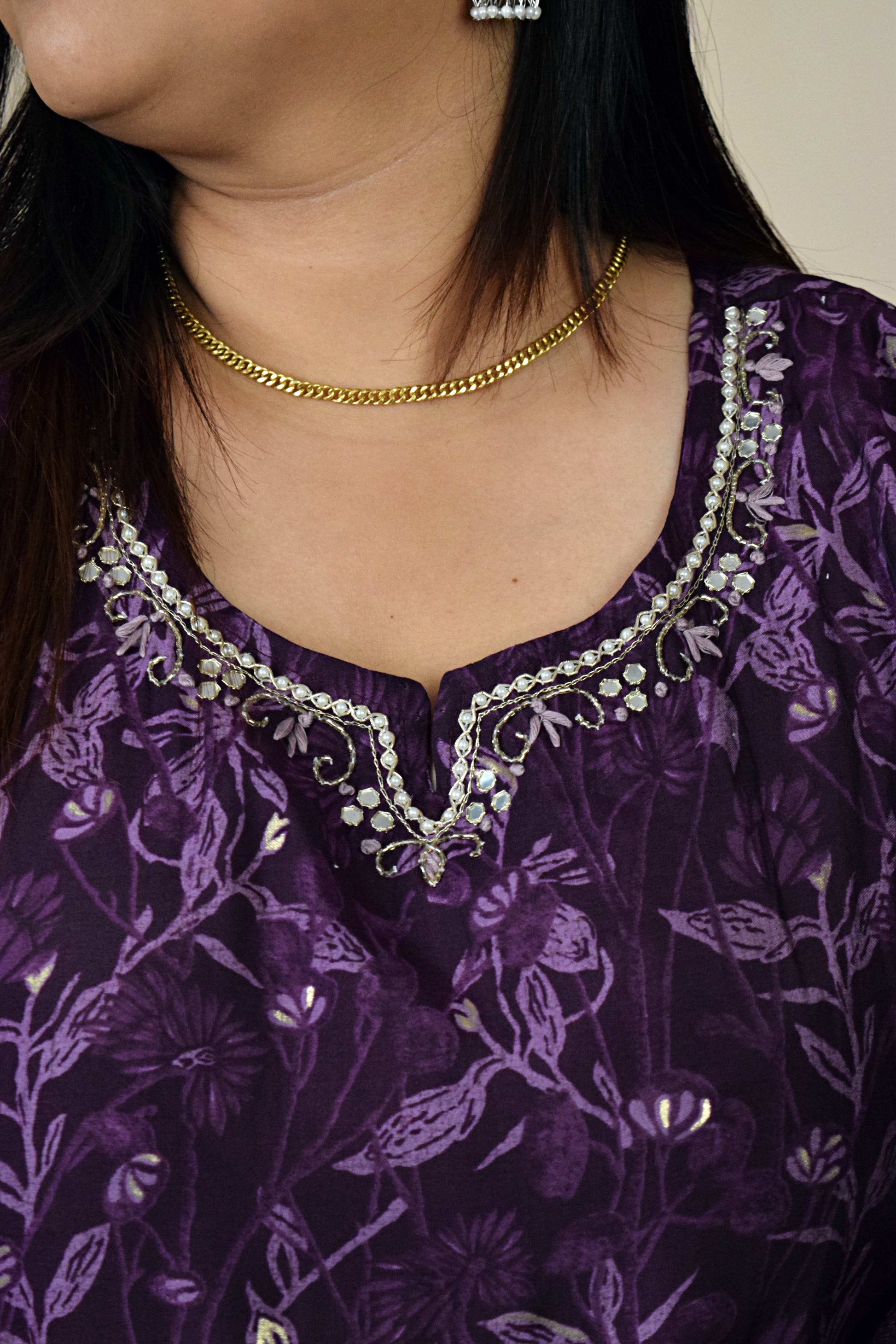 Inayat Purple Round Neck Suit Set