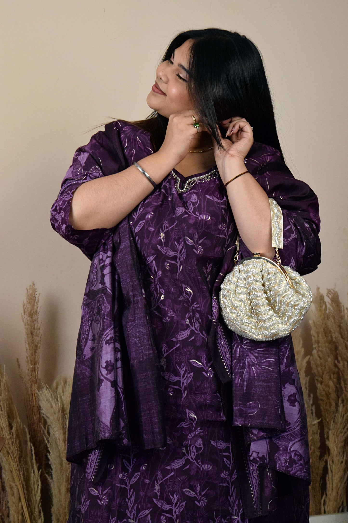 Inayat Purple Round Neck Suit Set