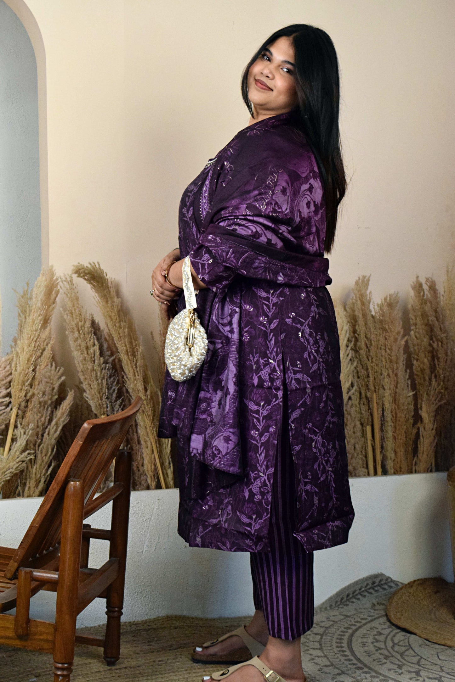 Inayat Purple Round Neck Suit Set