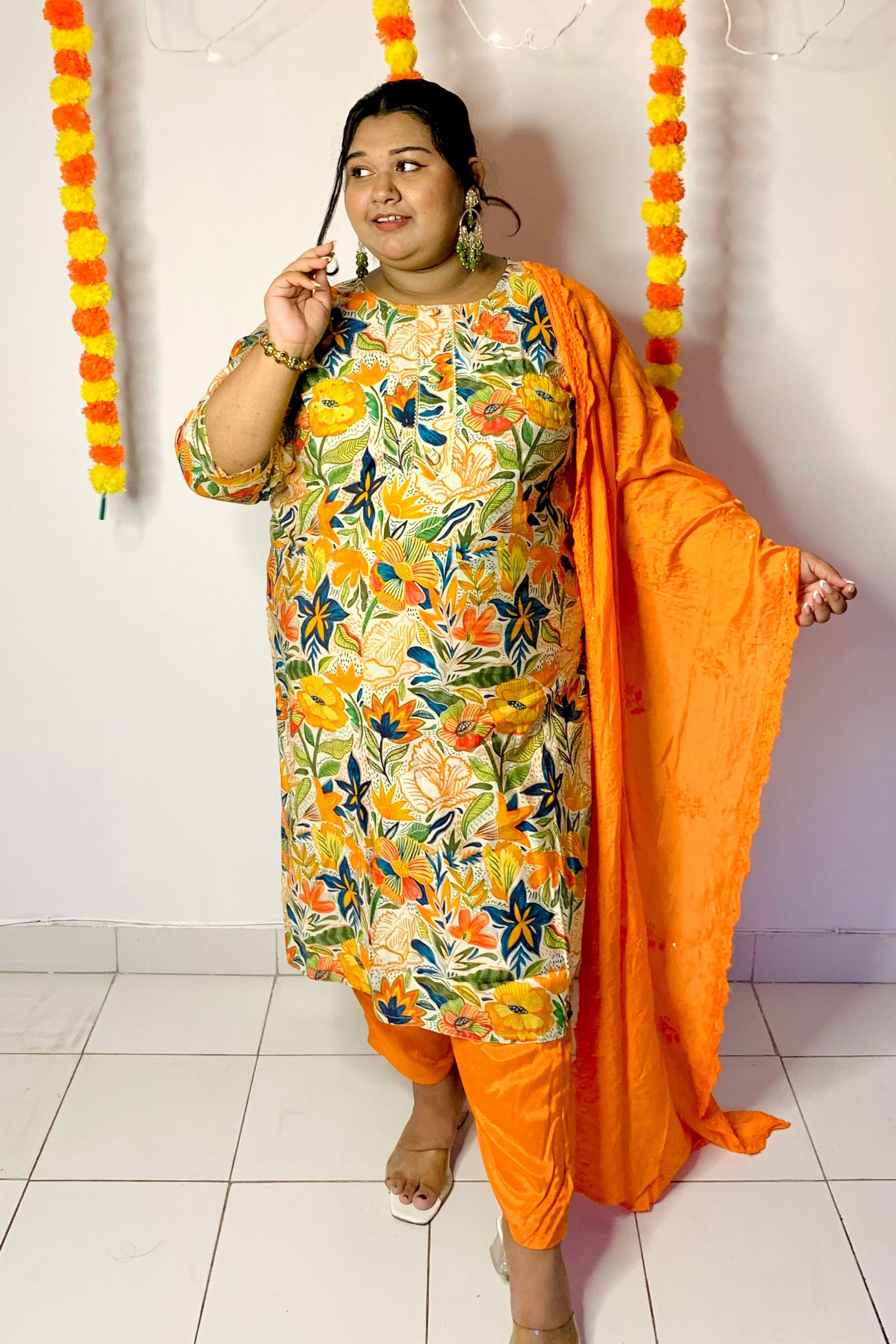 Bahara Narangi Floral A-Line Suit Set