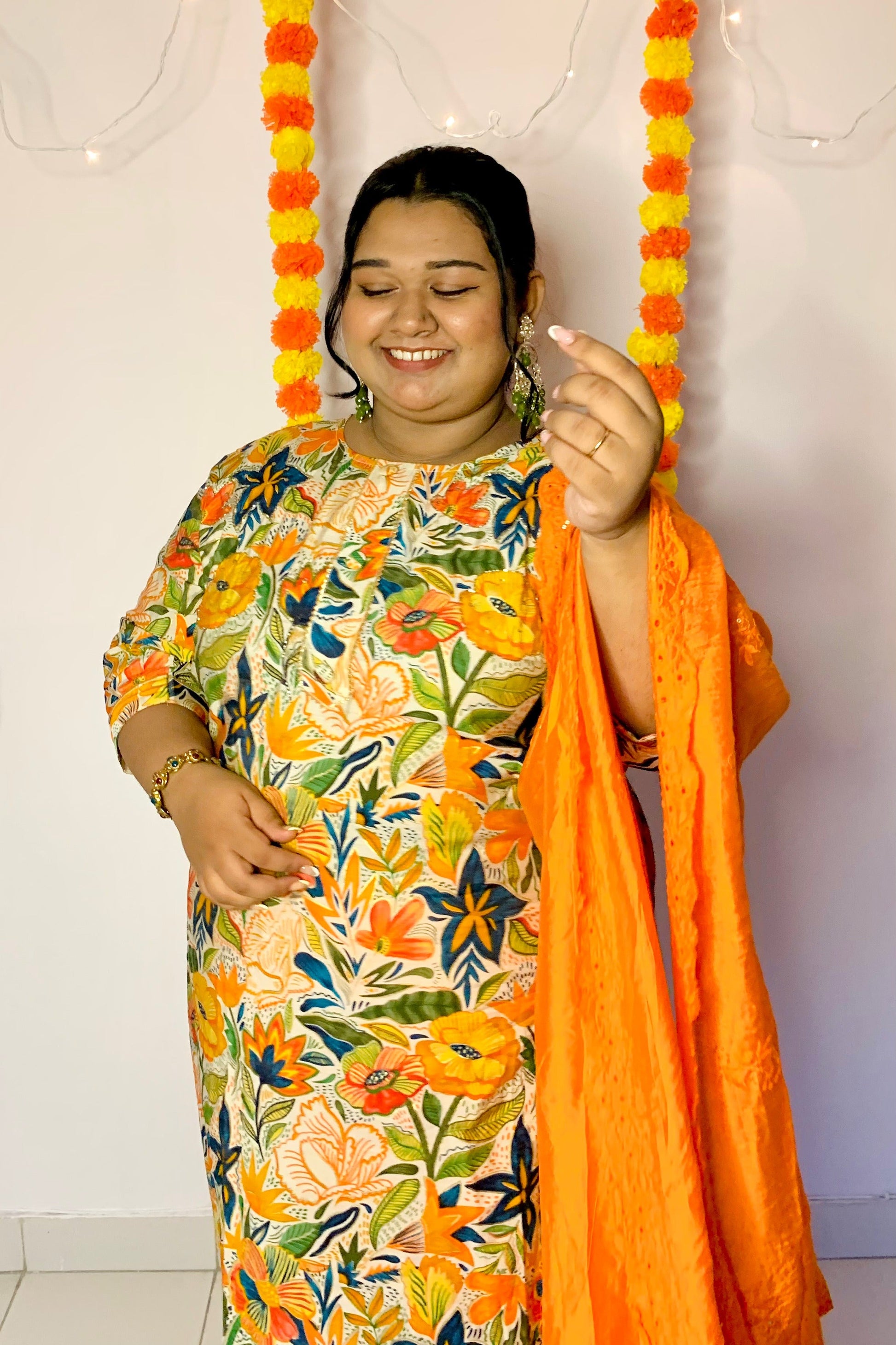 Bahara Narangi Floral A-Line Suit Set