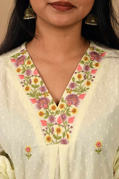 Gul White Floral Handwork A-line Suit set