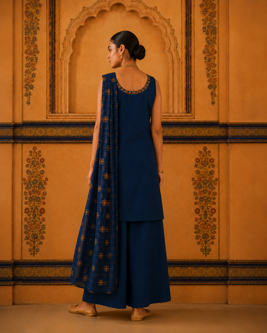 Royal Blue Peacock Embroidered Suit Set