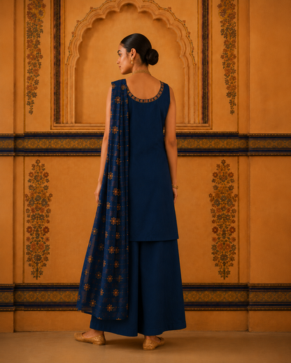 Royal Blue Peacock Embroidered Suit Set