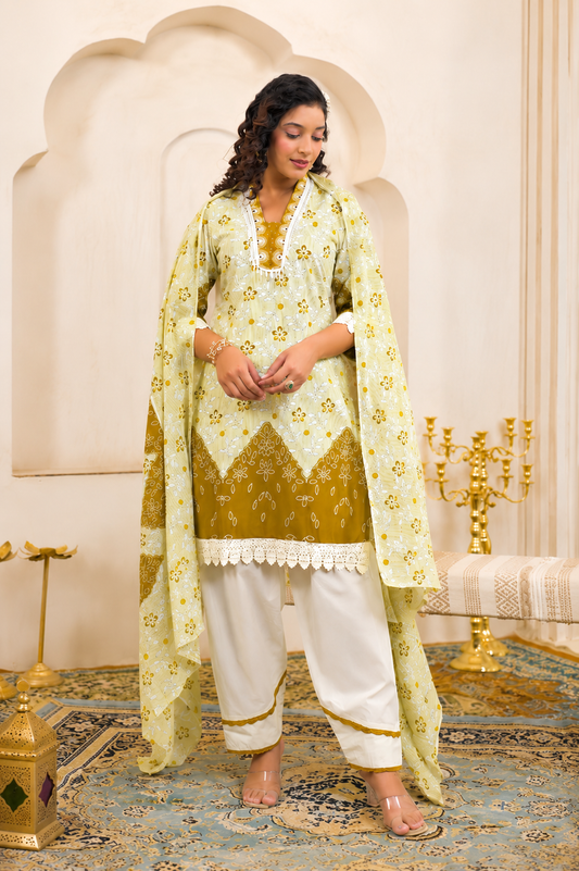 Bahara Sunehri Phool Block Print Cotton Suit Set