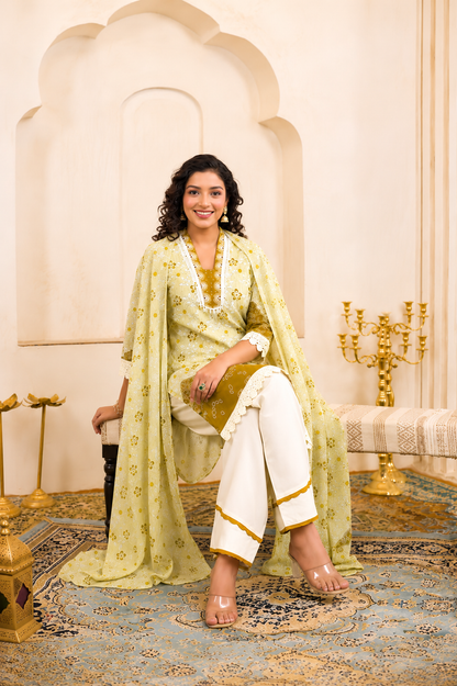 Bahara Sunehri Phool Block Print Cotton Suit Set