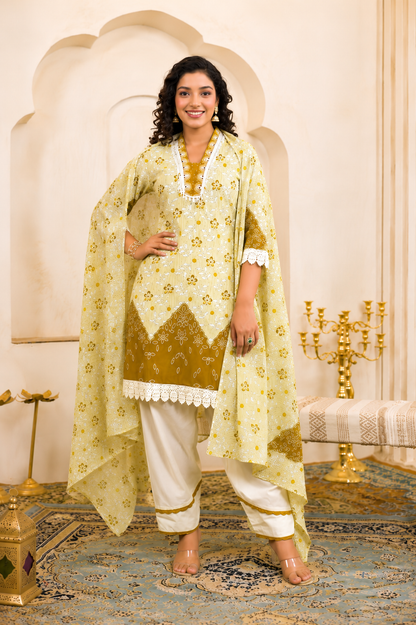 Bahara Sunehri Phool Block Print Cotton Suit Set