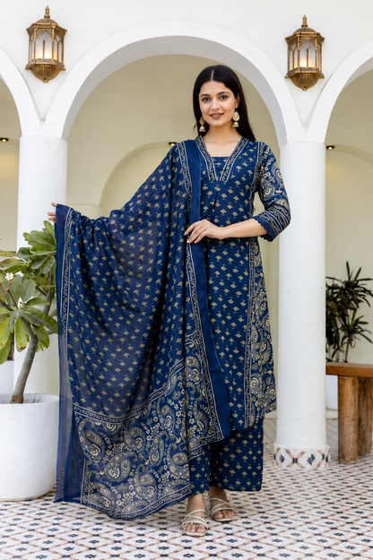 Shringar Neel Kamal Block Print Cotton Suit Set