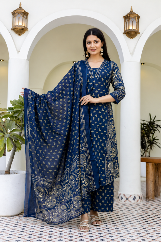 Shringar Neel Kamal Block Print Cotton Suit Set