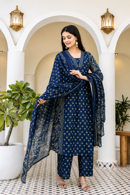Shringar Neel Kamal Block Print Cotton Suit Set