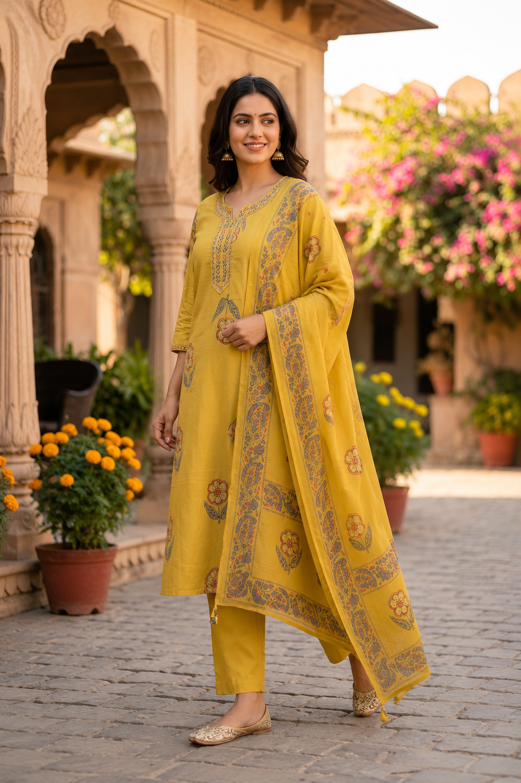 Gul Sunehra Yellow Printed Suit Set
