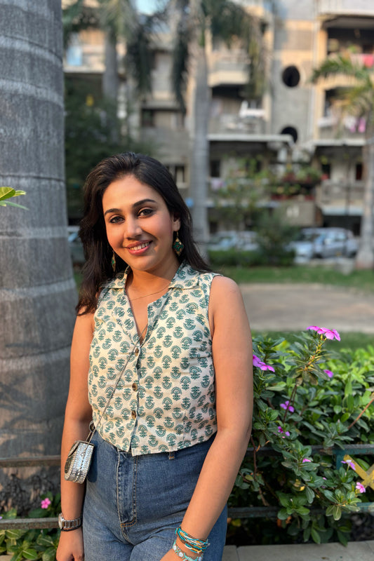 Vest Top (Green Flower Pattern)
