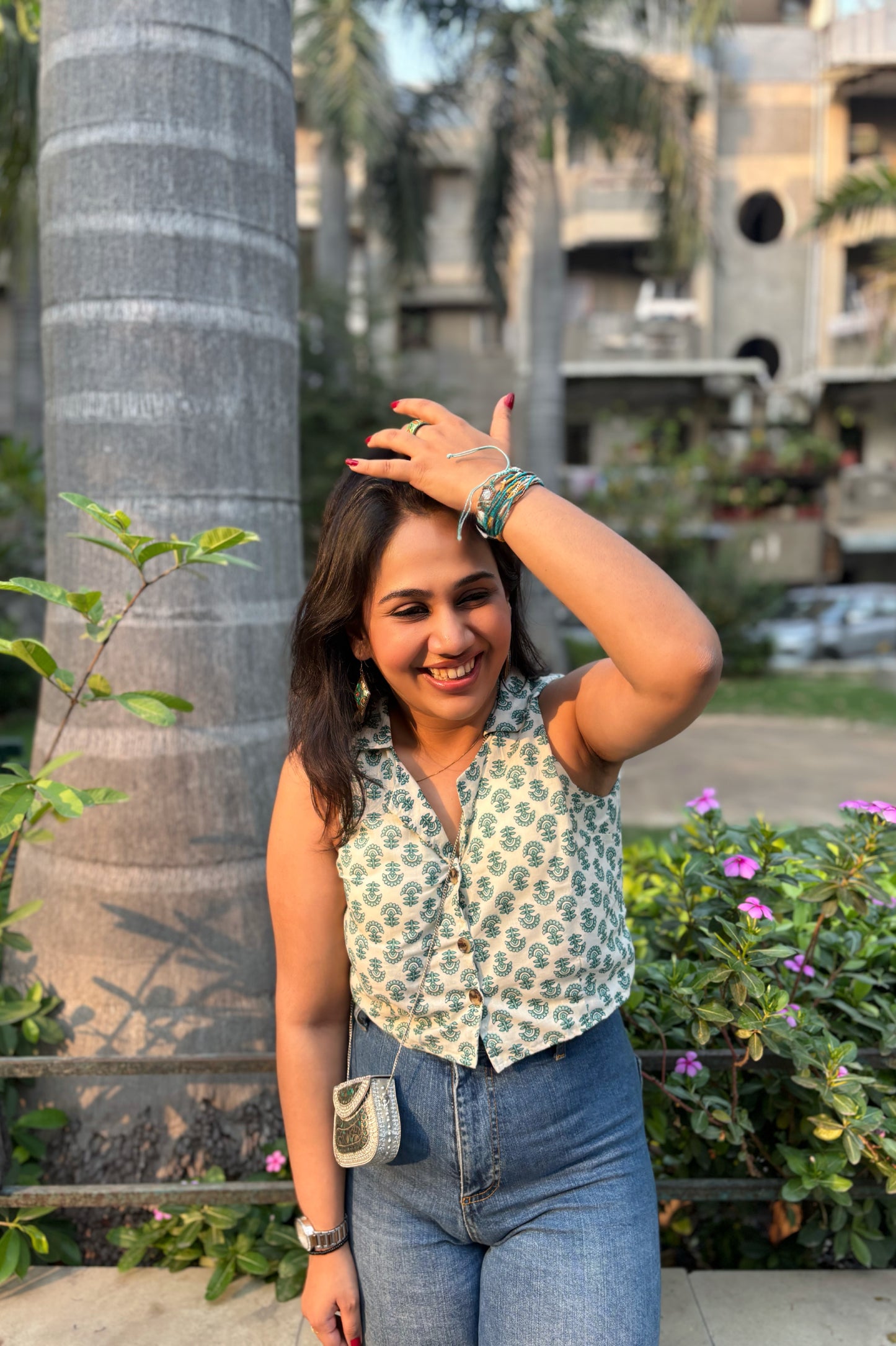 Vest Top (Green Flower Pattern)